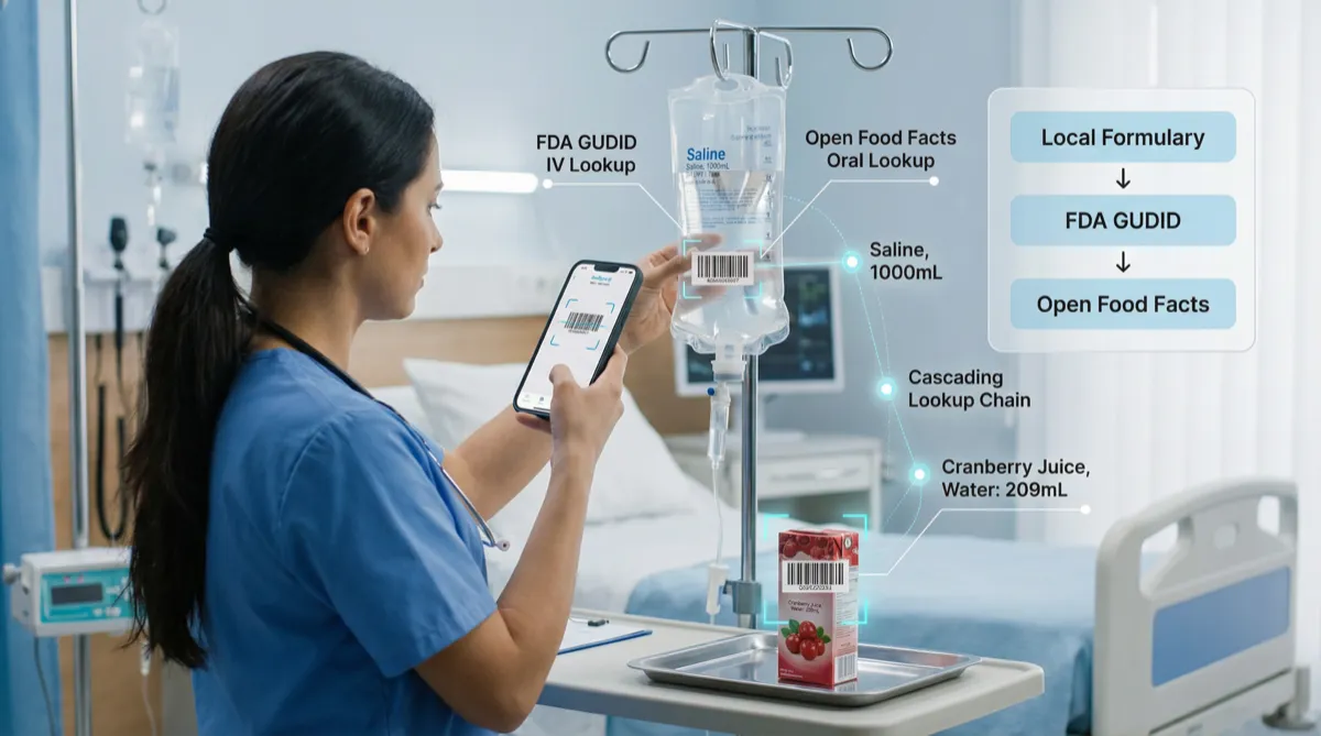 Nurse scanning IV bag barcode at bedside